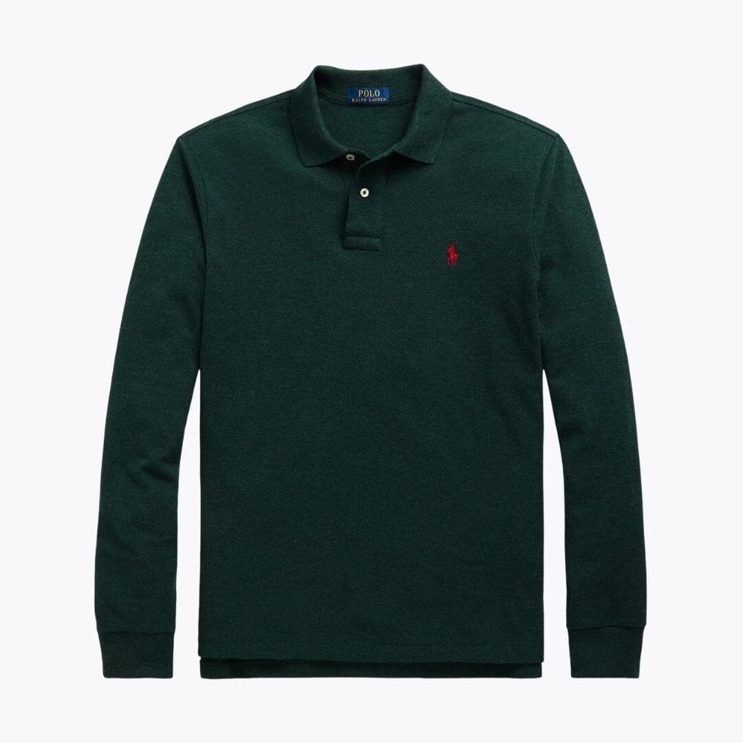 RL Mesh Long-Sleeve Polo Shirt Ralph Lauren Luxvian Scotch Pine Heather S 