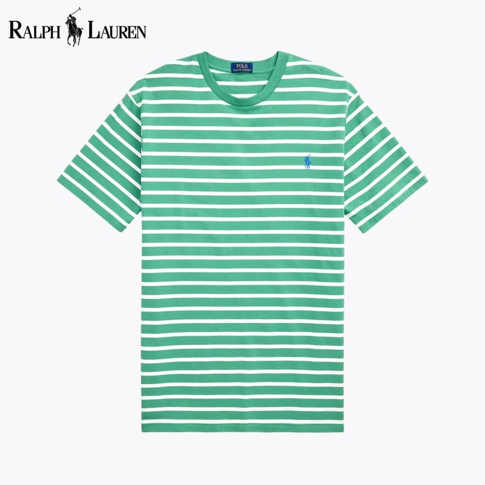 RL Striped Jersey Crewneck T-Shirt Ralph Lauren Luxvian Green/White S 