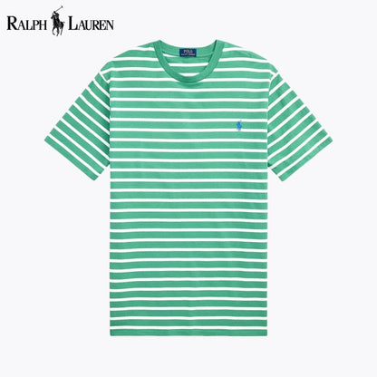 RL Striped Jersey Crewneck T-Shirt Ralph Lauren Luxvian Green/White S 