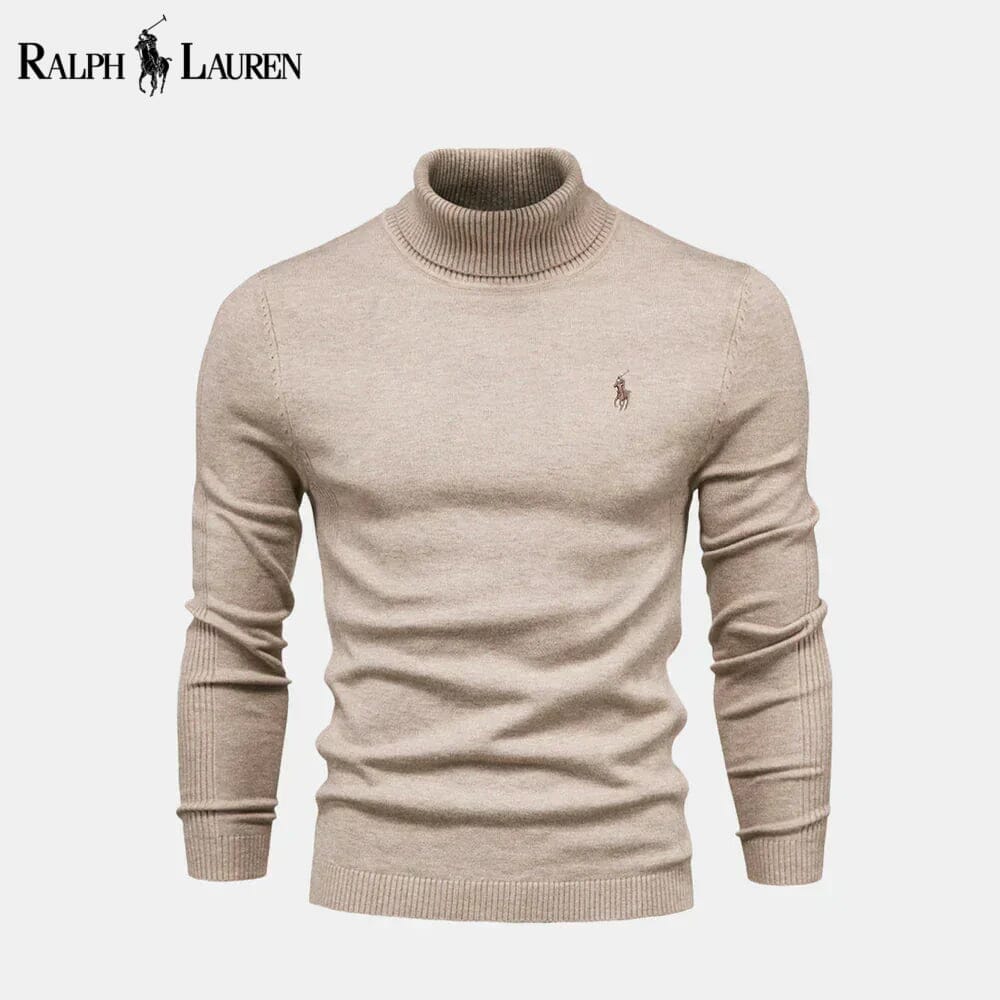 RL Turtleneck Cable-Knit Wool Knit Sweater Ralph Lauren Luxvian Beige S 