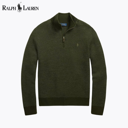 RL Washable Wool Quarter-Zip Sweater Ralph Lauren Luxvian Olive S 
