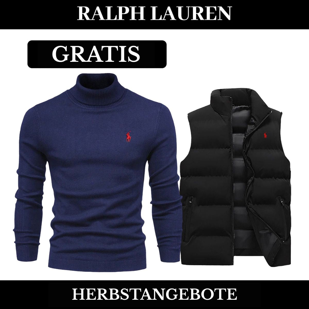 RL Weste + Gratis-Pullover (LAGERRÄUMUNG) Ralph Lauren Luxvian NoirSchwarz Blau M
