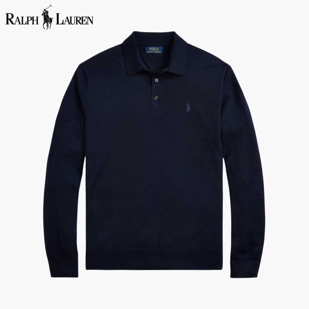 RL Wool Polo-Collar Jumper Ralph Lauren Luxvian Blue Navy S 